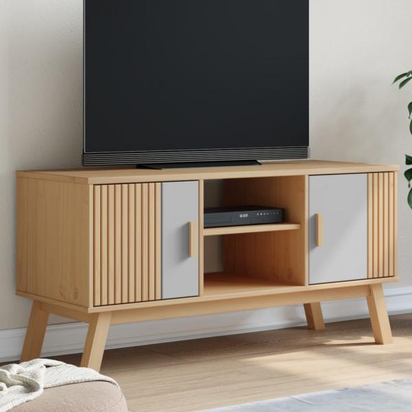 ARDEBO.de - TV-Schrank OLDEN Grau und Braun 114x43x57 cm Massivholz Kiefer