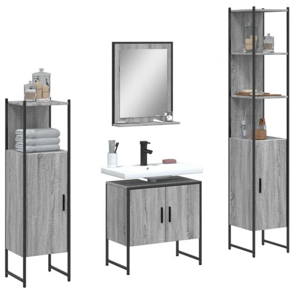 ARDEBO.de - 4-tlg. Badmöbel-Set Grau Sonoma Holzwerkstoff