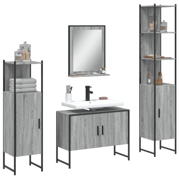 ARDEBO.de - 4-tlg. Badmöbel-Set Grau Sonoma Holzwerkstoff