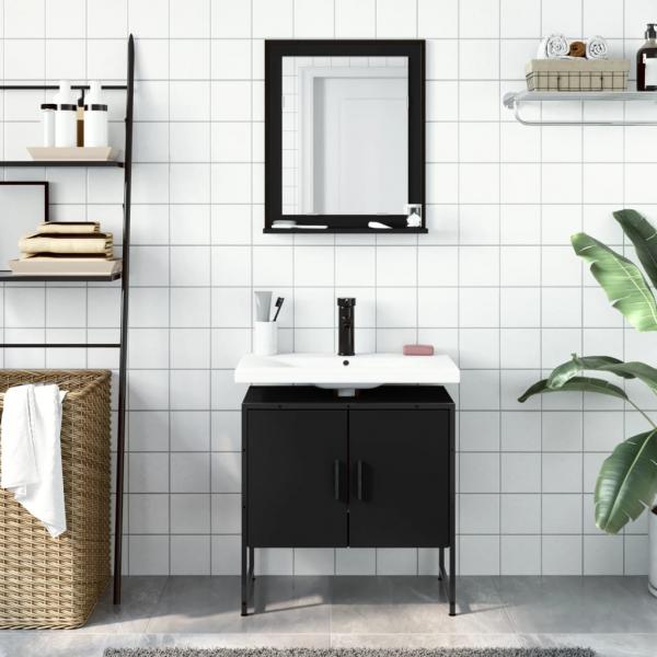 2-tlg. Badmöbel-Set Schwarz Holzwerkstoff