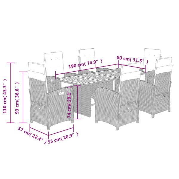 ARDEBO.de - 7-tlg. Garten-Essgruppe mit Kissen Beigemischung Poly Rattan