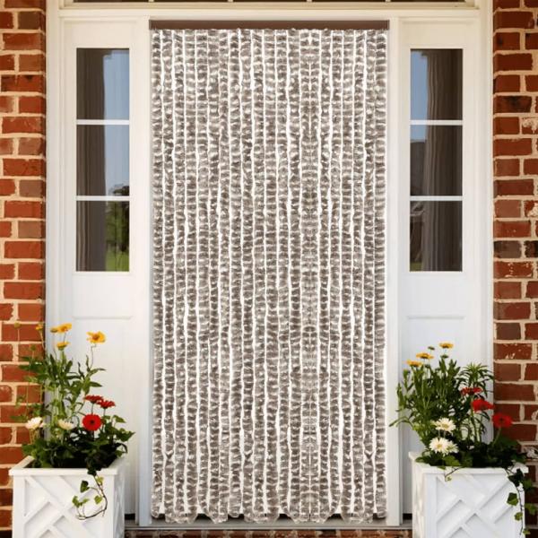 ARDEBO.de - Fliegenvorhang Taupe und Weiß 90x200 cm Chenille