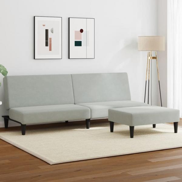 ARDEBO.de - Schlafsofa 2-Sitzer mit Fußhocker Hellgrau Samt