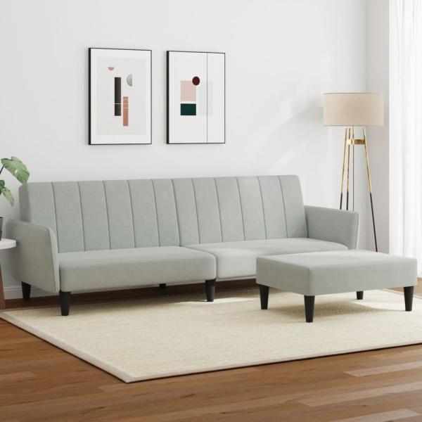 ARDEBO.de - Schlafsofa 2-Sitzer mit Fußhocker Hellgrau Samt