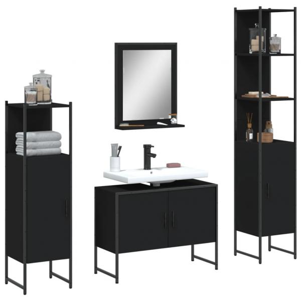 ARDEBO.de - 4-tlg. Badmöbel-Set Schwarz Holzwerkstoff