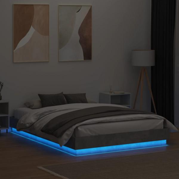Bettgestell mit LED Betongrau 150x200 cm