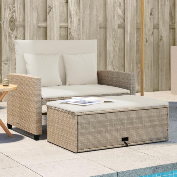 ARDEBO.de - Gartensofa mit Kissen 2-Sitzer Beige Poly Rattan