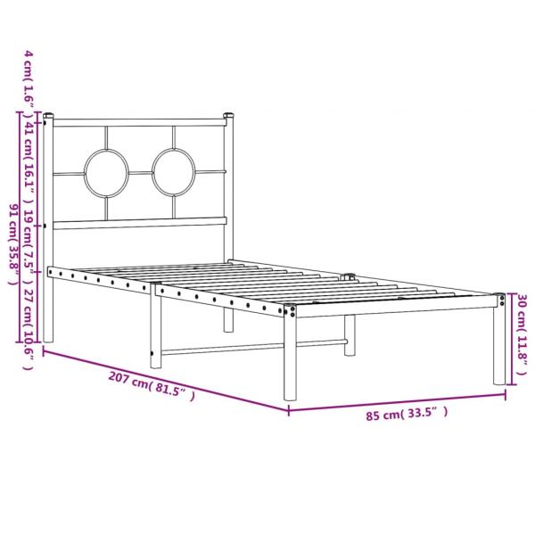 Bettgestell mit Kopfteil Metall Weiß 80x200 cm