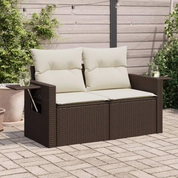 ARDEBO.de - Gartensofa mit Kissen 2-Sitzer Braun Poly Rattan