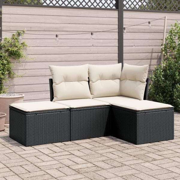 ARDEBO.de - 4-tlg. Garten-Sofagarnitur mit Kissen Schwarz Poly Rattan