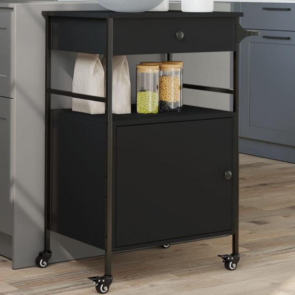 ARDEBO.de - Küchenwagen Schwarz 56x43x89,5 cm Holzwerkstoff