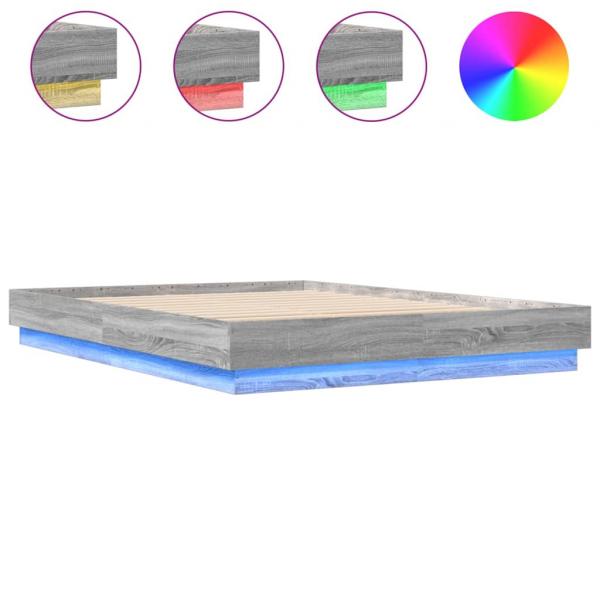 Bettgestell mit LED Grau Sonoma-Eiche 120x200 cm