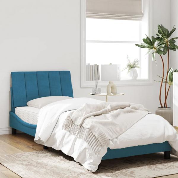 Bettgestell mit Kopfteil Blau 90x190 cm Samt