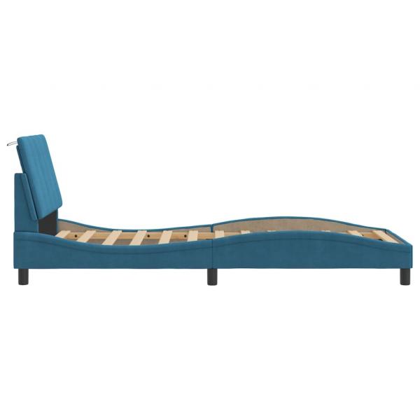 Bettgestell mit Kopfteil Blau 90x190 cm Samt