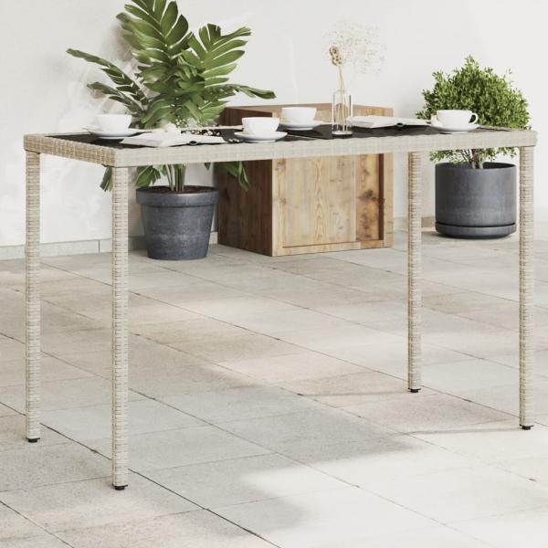 ARDEBO.de - Gartentisch mit Glasplatte Hellgrau 115x54x74 cm Poly Rattan