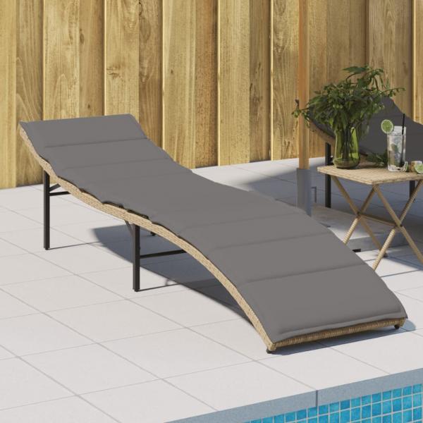 ARDEBO.de - Sonnenliege mit Kissen Beige 55x199x50 cm Poly Rattan