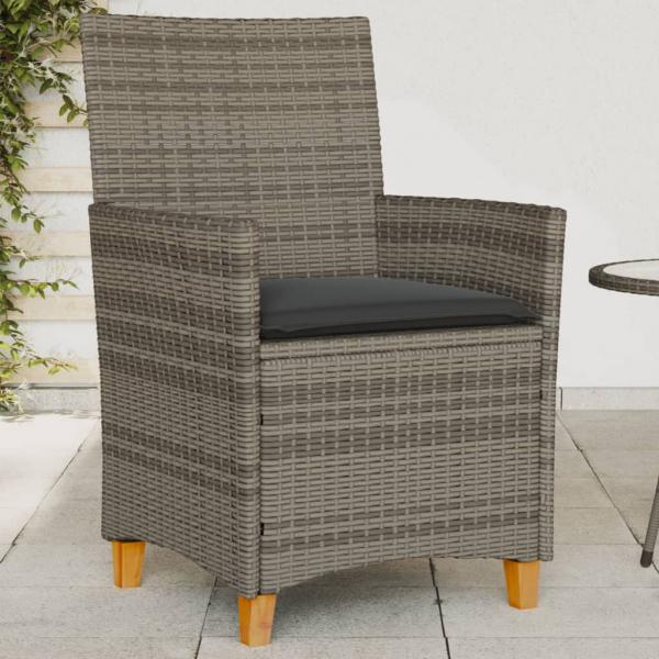 ARDEBO.de - Gartenstühle mit Kissen 2 Stk. Grau Poly Rattan Massivholz