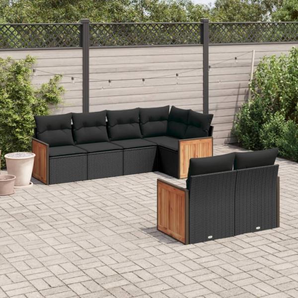 ARDEBO.de - 7-tlg. Garten-Sofagarnitur mit Kissen Schwarz Poly Rattan