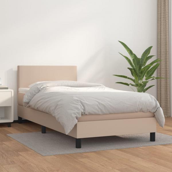 ARDEBO.de - Boxspringbett mit Matratze Cappuccino-Braun 80x200cm Kunstleder