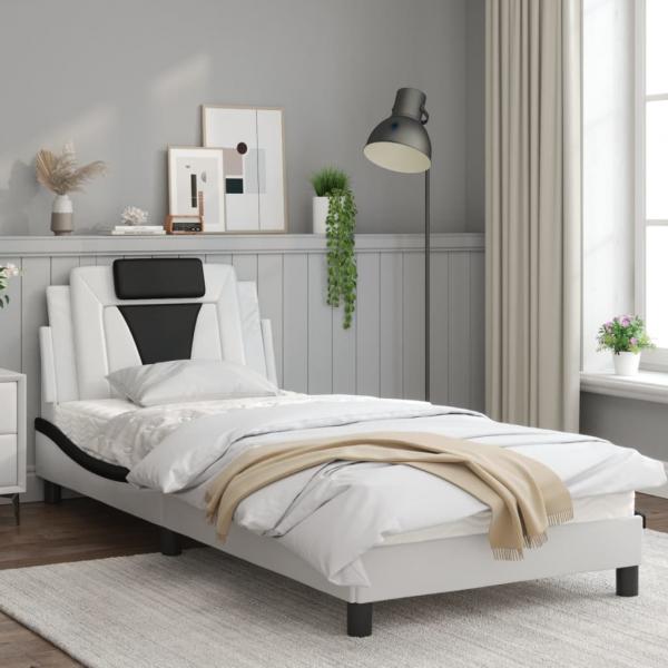 Bettgestell mit Kopfteil Weiß und Schwarz 90x190 cm Kunstleder