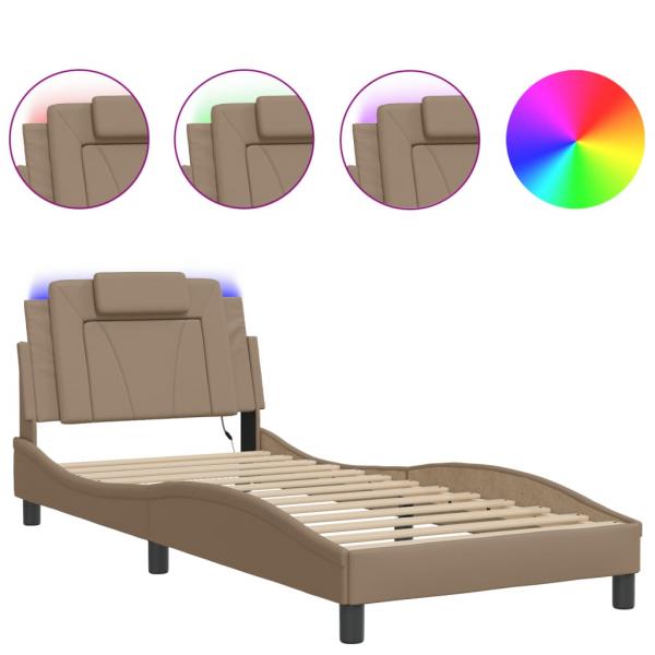 Bettgestell mit LED Cappuccino-Braun 90x200 cm Kunstleder