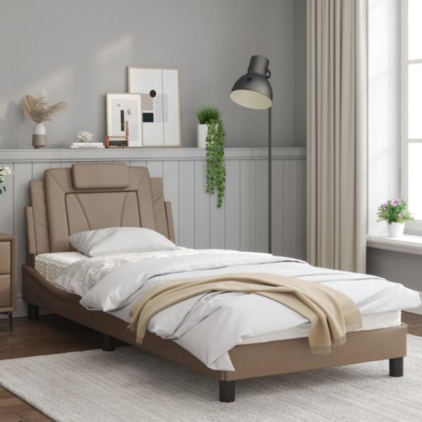 Bettgestell mit LED Cappuccino-Braun 90x200 cm Kunstleder