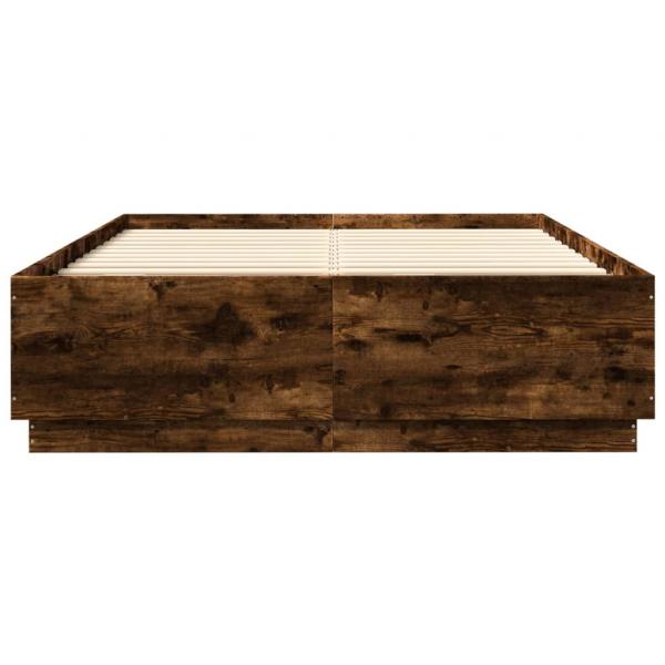 Bettgestell mit LED Räuchereiche 160x200 cm Holzwerkstoff