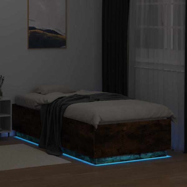 Bettgestell mit LED Räuchereiche 100x200 cm Holzwerkstoff