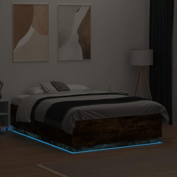 Bettgestell mit LED Räuchereiche 140x190 cm Holzwerkstoff