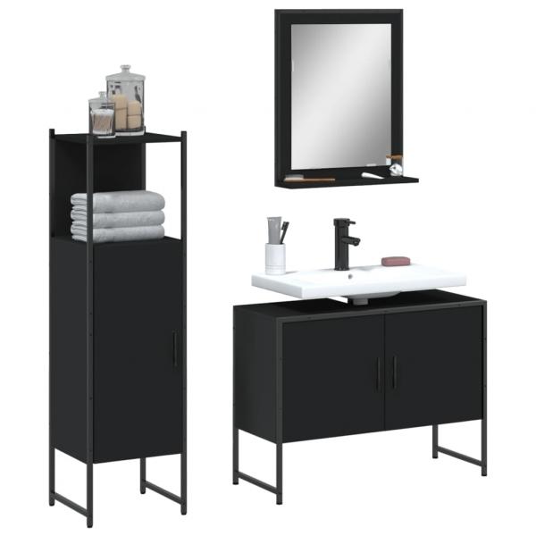 ARDEBO.de - 3-tlg. Badmöbel-Set Schwarz Holzwerkstoff