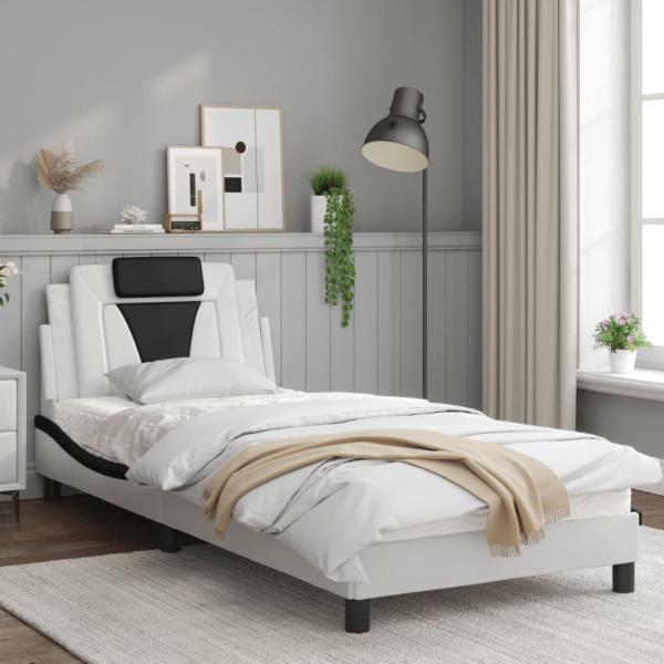 Bettgestell mit LED Weiß und Schwarz 90x190 cm Kunstleder