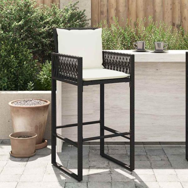 ARDEBO.de - Garten-Barhocker mit Kissen 2 Stk. Schwarz Poly Rattan