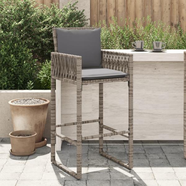 ARDEBO.de - Garten-Barhocker mit Kissen 2 Stk. Grau Poly Rattan