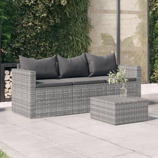 ARDEBO.de - Gartensofa 3-Sitzer mit Kissen Grau Poly Rattan