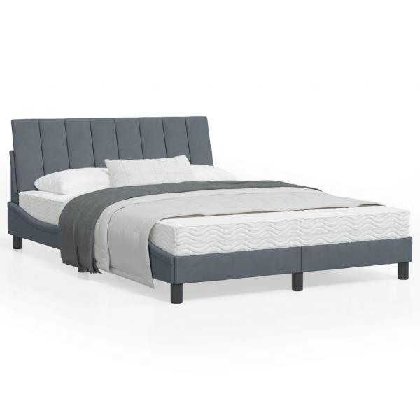 ARDEBO.de - Bettgestell mit LED-Leuchten Dunkelgrau 140x190 cm Samt