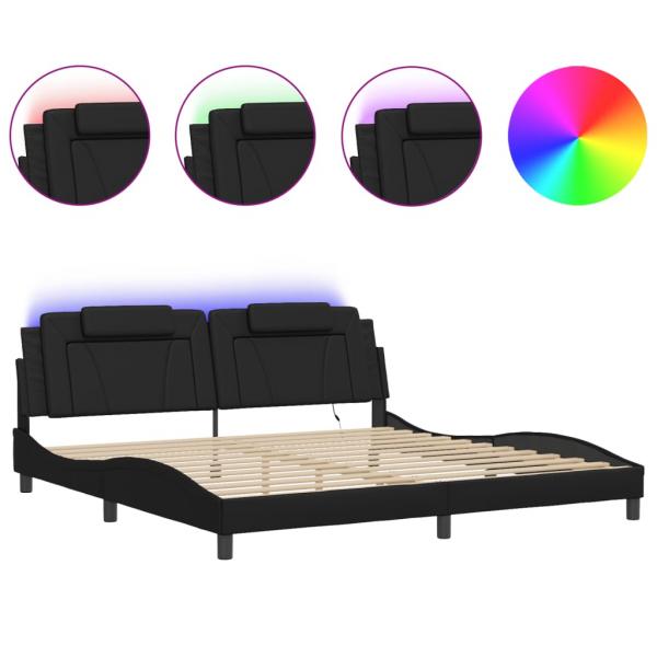 Bettgestell mit LED Schwarz 200x200 cm Kunstleder