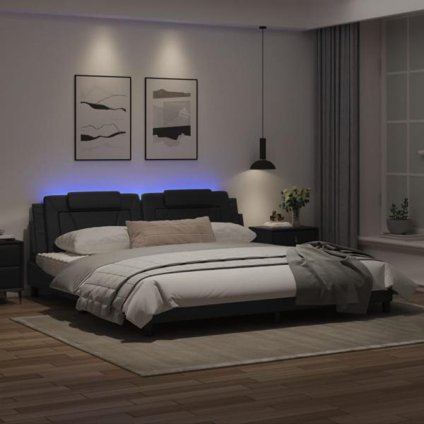 Bettgestell mit LED Schwarz 200x200 cm Kunstleder