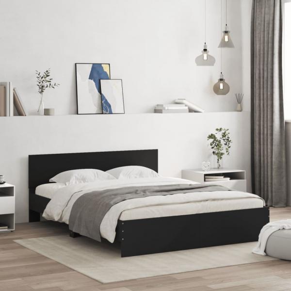 Bettgestell mit Kopfteil LED-Beleuchtung Schwarz 150x200 cm