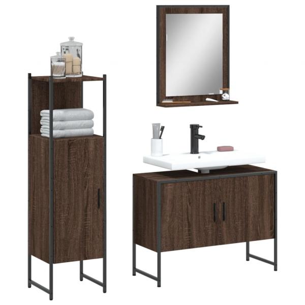 ARDEBO.de - 3-tlg. Badmöbel-Set Braun Eichen-Optik Holzwerkstoff
