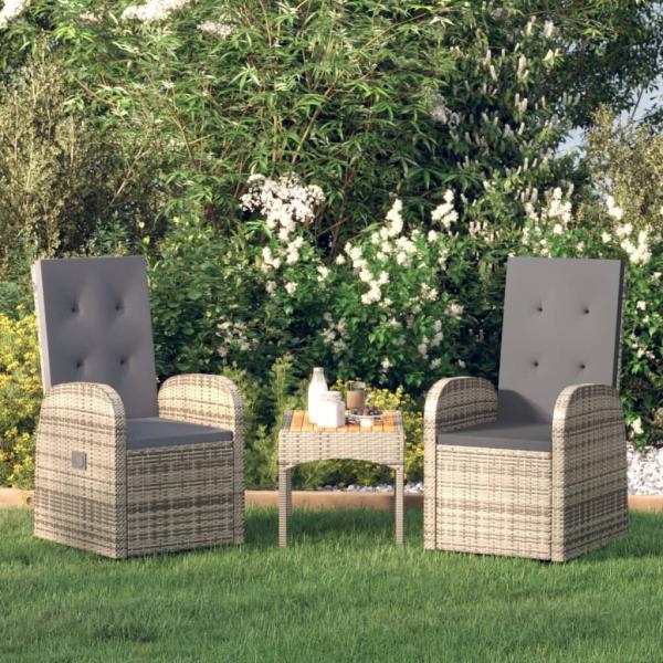 ARDEBO.de - Garten-Liegestühle mit Kissen 2 Stk. Grau Poly Rattan