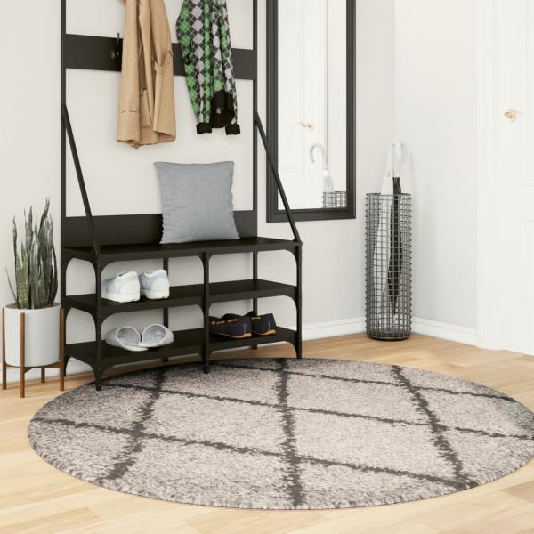 ARDEBO.de - Teppich Shaggy Hochflor Modern Beige und Anthrazit Ø 160 cm