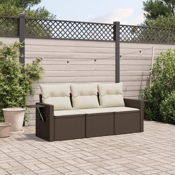 ARDEBO.de - 3-tlg. Garten-Sofagarnitur mit Kissen Braun Poly Rattan
