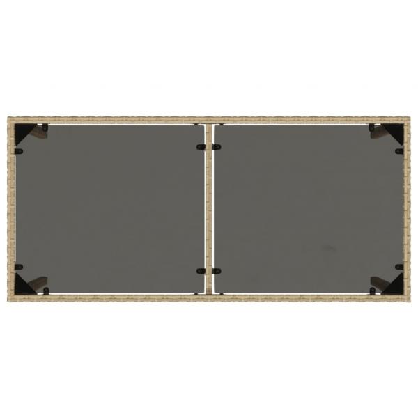 Gartentisch mit Glasplatte Beige 115x54x74 cm Poly Rattan
