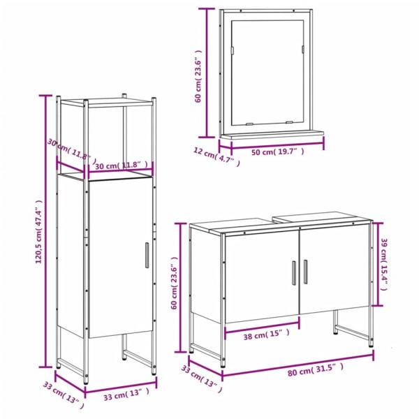 3-tlg. Badmöbel-Set Räuchereiche Holzwerkstoff