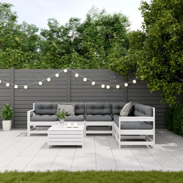 7-tlg. Garten-Lounge-Set mit Kissen Weiß Massivholz Kiefer