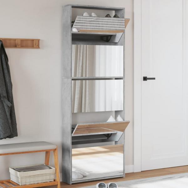 ARDEBO.de - Schuhschrank mit Spiegel 5 Fächer Betongrau 63x17x169,5 cm