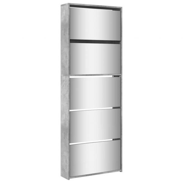 Schuhschrank mit Spiegel 5 Fächer Betongrau 63x17x169,5 cm