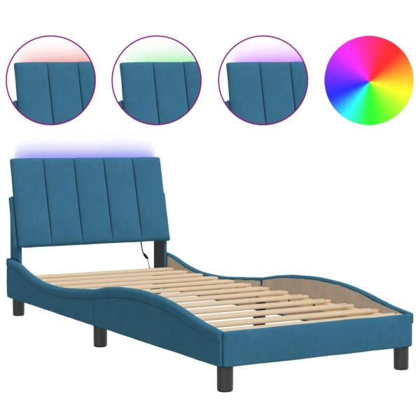 Bettgestell mit LED-Leuchten Blau 80x200 cm Samt