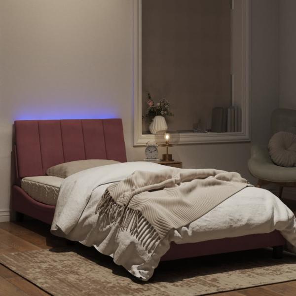 Bettgestell mit LED-Leuchten Rosa 100x200 cm Samt