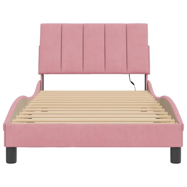Bettgestell mit LED-Leuchten Rosa 100x200 cm Samt